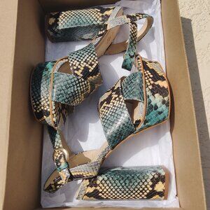 Idore Snake Print Python Platform Leather Sandals Brazil Leather US 6.5 Heel 5"